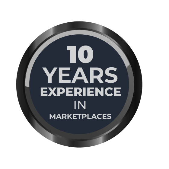 A badge showing our 10 years of experience working with marketplaces